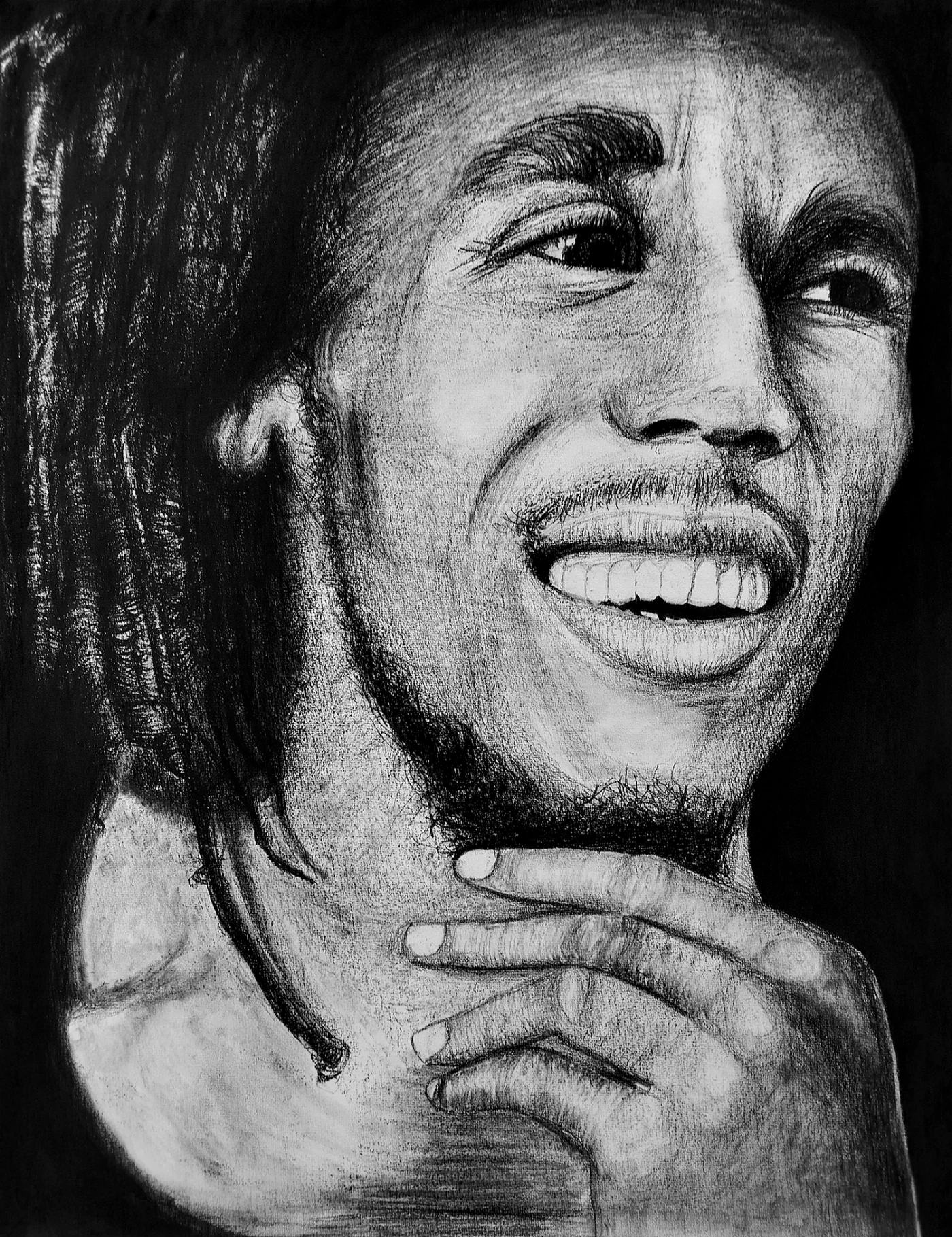 Bob Marley n03, portrait a la pierre noire par Jeremy MORIN