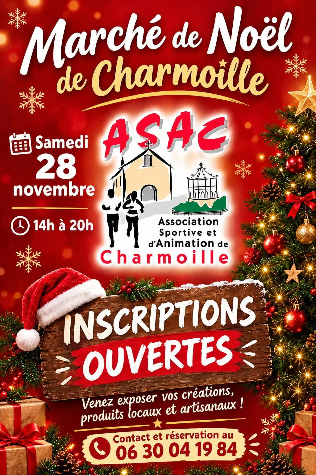 Affiche du marché de Noël de Charmoille organisé par l'ASAC le 28 novembre 2026